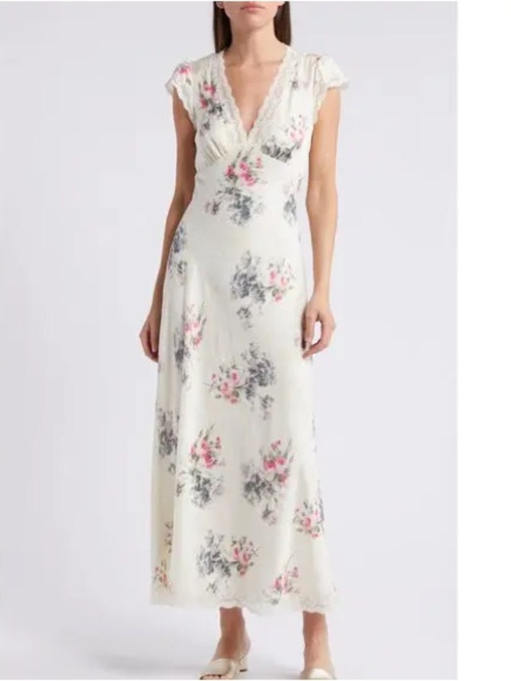 LoveShackFancy Theodore Printed Maxi Dress French Ivory Size 10 New Without Tags